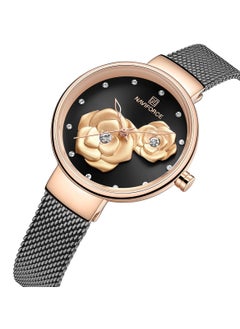 NAVIFORCE Elegant Women's Quartz Watch Stylish Round Dial with Floral Embossed Design Crystal Hour Markers Stainless Steel Mesh Strap Fashionable Timepiece for Everyday Wear and Special Occasions  - Image 2