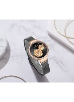 NAVIFORCE Elegant Women's Quartz Watch Stylish Round Dial with Floral Embossed Design Crystal Hour Markers Stainless Steel Mesh Strap Fashionable Timepiece for Everyday Wear and Special Occasions  - Image 4