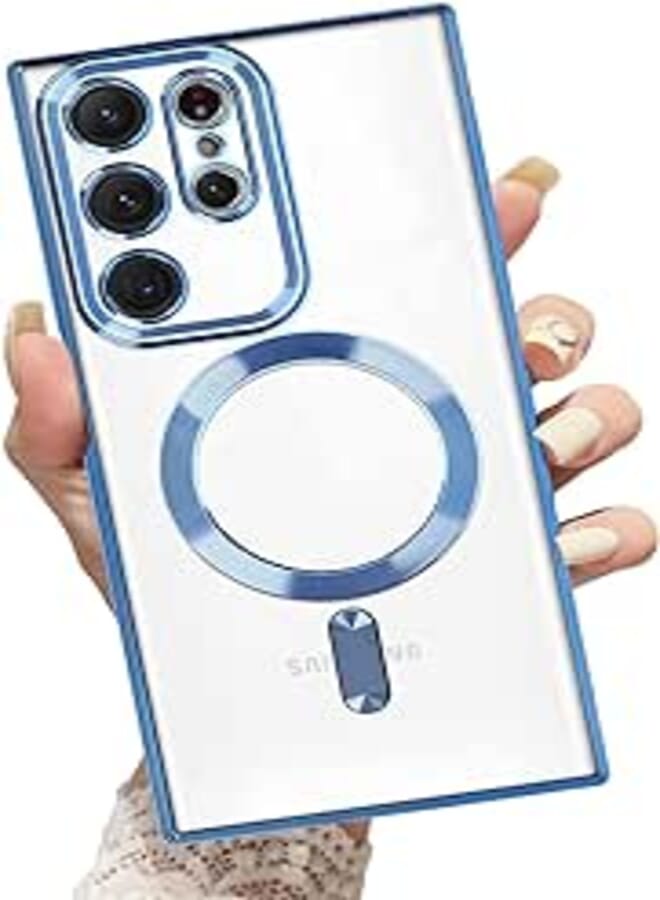 OOK Magnetic Clear Case for Galaxy S23 Ultra Case,Compatible with MagSafe, Love Heart Design Electroplated Case Soft TPU Shockproof Full Camera Lens Protective Case for Samsung Galaxy S23 Ultra