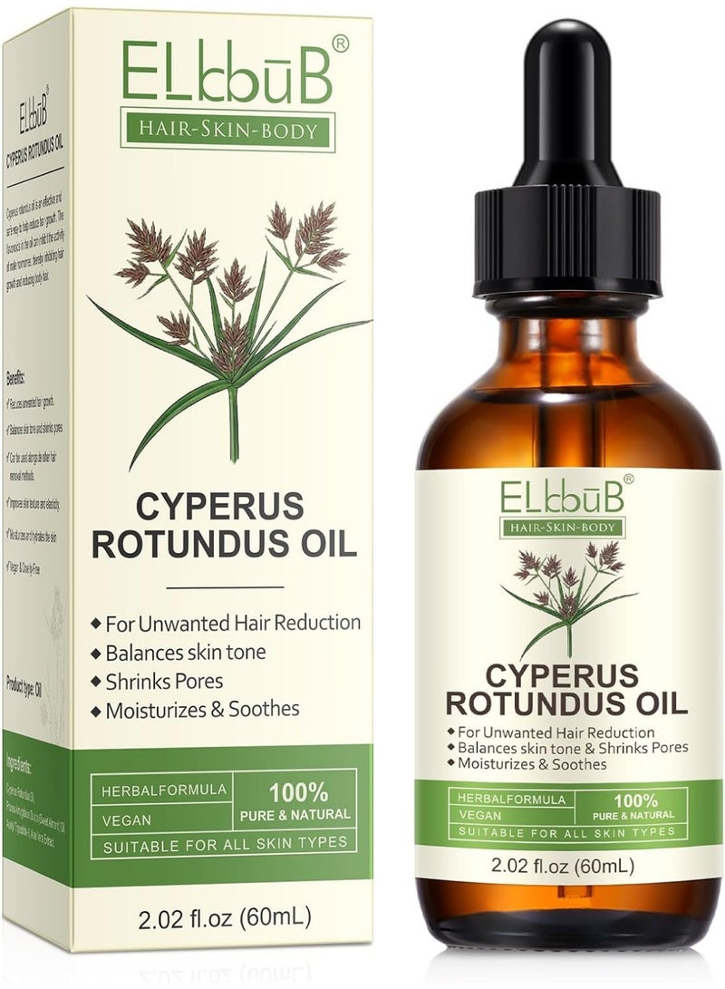 Cyperus Rotundus Oil - Natural Hair Growth Minimizer & Soothing After-Shave Body Oil - With Sweet Almond Oil & Aloe Vera - Moisturizing for Face & Body, All Skin Types