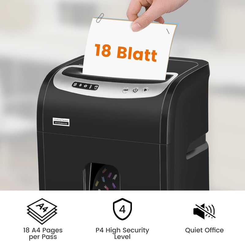 Mirco-Cut Paper Shredder Heavy Duty, 18-Sheet Shreds Paper/Card/Staple/Clip Paper Shredder for Home Office Use, Security Level P-4 Jam Proof System 30L Pullout Basket and Wheels - Image 2