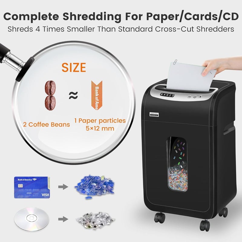 Mirco-Cut Paper Shredder Heavy Duty, 18-Sheet Shreds Paper/Card/Staple/Clip Paper Shredder for Home Office Use, Security Level P-4 Jam Proof System 30L Pullout Basket and Wheels - Image 3