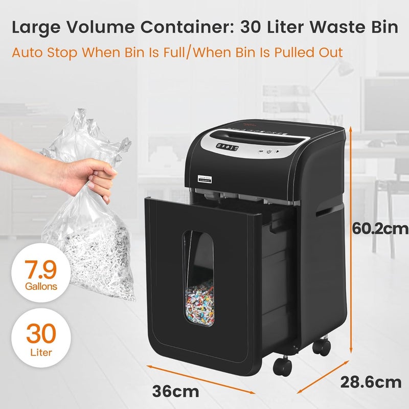Mirco-Cut Paper Shredder Heavy Duty, 18-Sheet Shreds Paper/Card/Staple/Clip Paper Shredder for Home Office Use, Security Level P-4 Jam Proof System 30L Pullout Basket and Wheels - Image 5