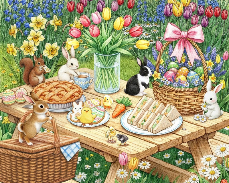 Springbok Easter Picnic 500 Piece Jigsaw Puzzle for Adults – Poster Now Included - Spring and Floral – Unique Cut Pieces – Made in USA - Image 1