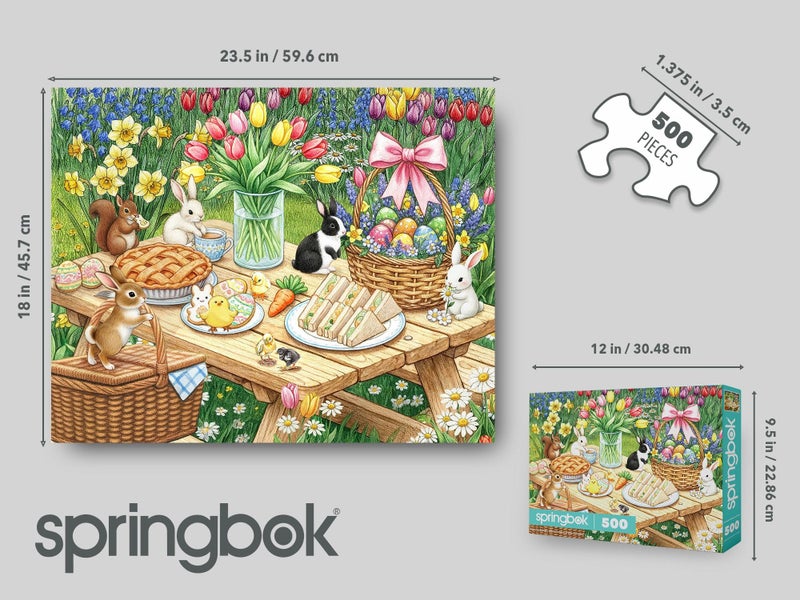 Springbok Easter Picnic 500 Piece Jigsaw Puzzle for Adults – Poster Now Included - Spring and Floral – Unique Cut Pieces – Made in USA - Image 4