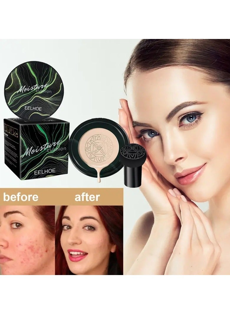 EELHOE Hydrating 3-Color Cushion BB Cream with Mushroom Head Sponge - Natural Nude Makeup Concealer Cream for Facial Blemishes, Long Lasting Brightening Liquid Foundation - Image 1