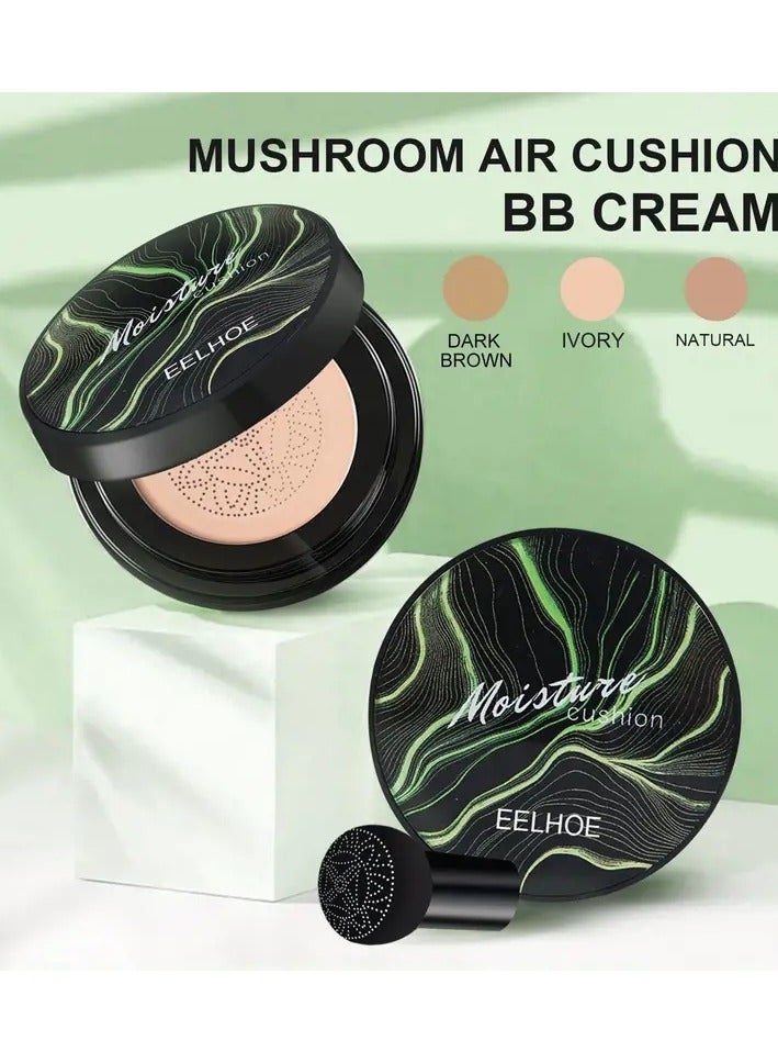 EELHOE Hydrating 3-Color Cushion BB Cream with Mushroom Head Sponge - Natural Nude Makeup Concealer Cream for Facial Blemishes, Long Lasting Brightening Liquid Foundation - Image 2