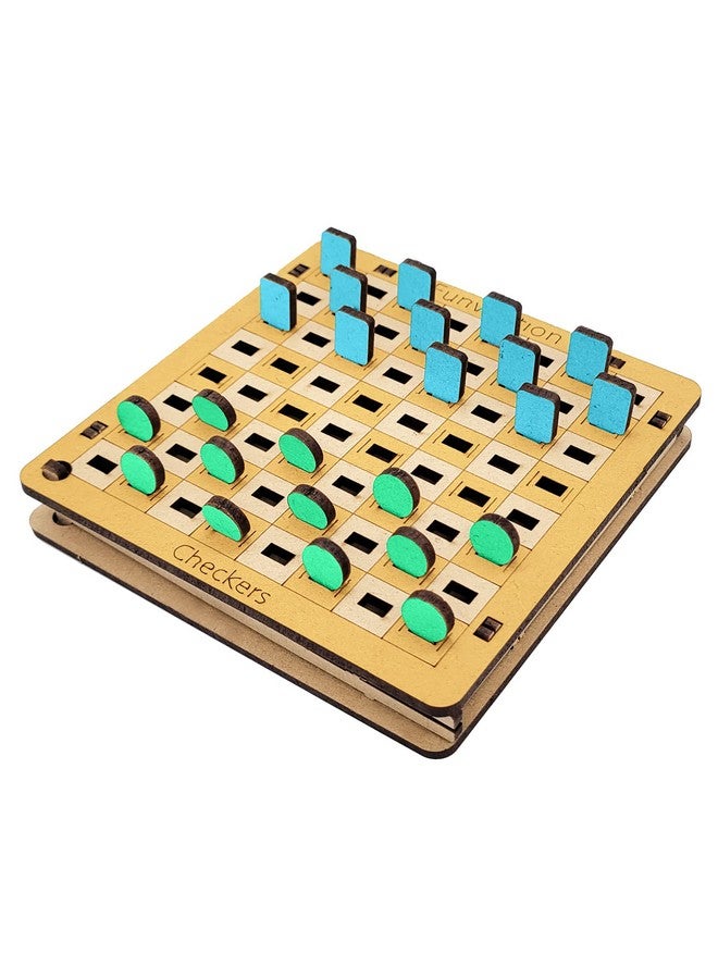 فنفينشين Funvention - لعبة تعليمية ممتعة للعائلة، مثالية لكل طفل، مكونة من 4 ألعاب سفر جيبية (إكس أو، شطرنج، لعبة الداما، لعبة الطاولة) للأطفال من سن 4 سنوات فما فوق. لعبة لوحية عائلية تعليمية ممتعة، مثالية كهدية عيد ميلاد. - Image 3