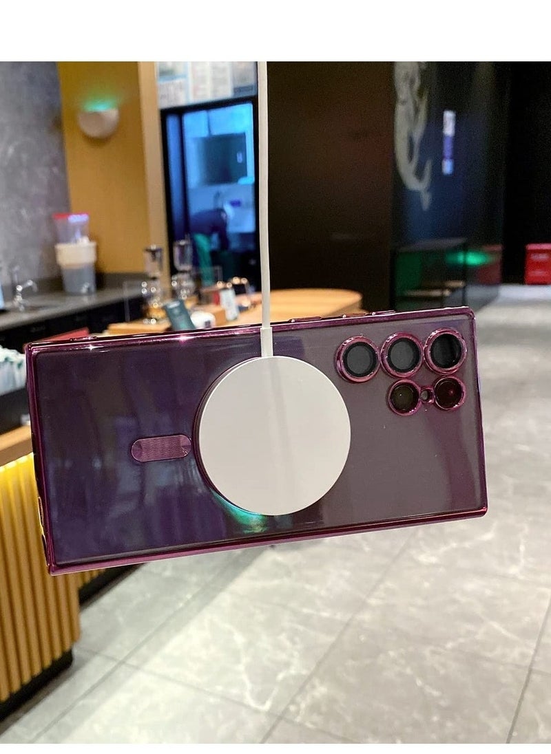 Raxoom for Samsung Galaxy S23 Ultra Case Magnetic Clear with Camera Lens Protector Full Protection MagSafe Electroplated Silicone Slim Fit Shockproof Protective Case Cover - RED - Image 2