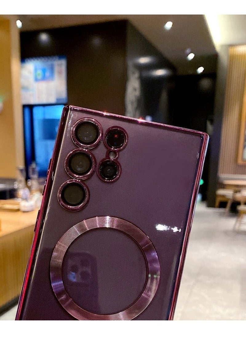 Raxoom for Samsung Galaxy S23 Ultra Case Magnetic Clear with Camera Lens Protector Full Protection MagSafe Electroplated Silicone Slim Fit Shockproof Protective Case Cover - RED - Image 3