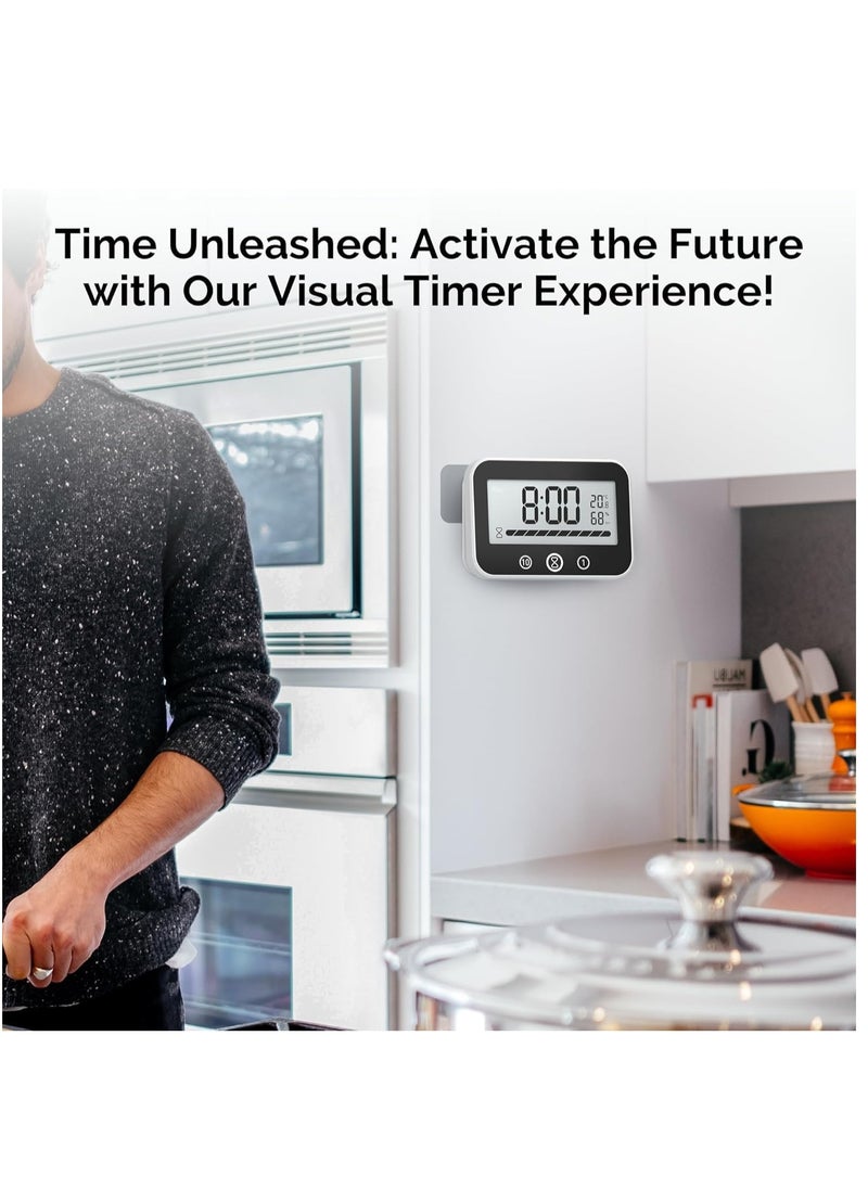 SYOSI - Digital Timer Clock with Temperature and Humidity Display, Countdown Count Up Waterproof Timer with Lcd Display Progress Bar for Cooking Classroom Kids Bathroom Shower White - Image 1