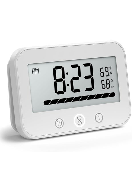 Digital Timer Clock with Temperature and Humidity Display, Countdown Count Up Waterproof Timer with Lcd Display Progress Bar for Cooking Classroom Kids Bathroom Shower White