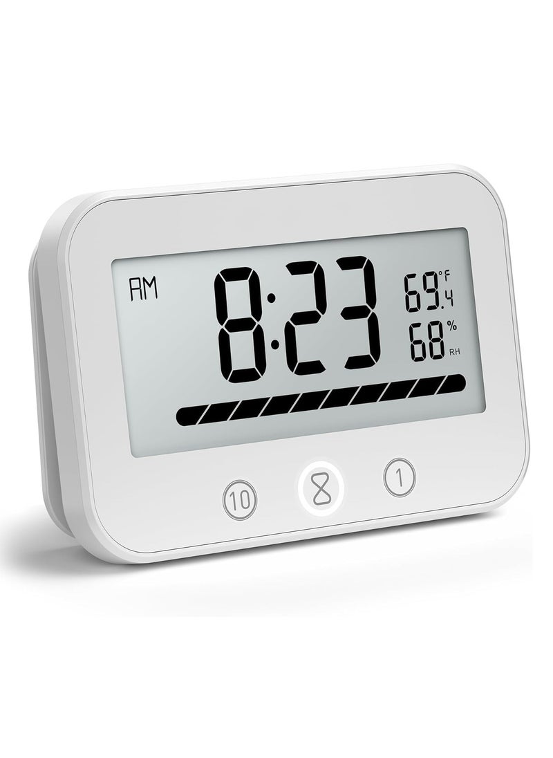 SYOSI - Digital Timer Clock with Temperature and Humidity Display, Countdown Count Up Waterproof Timer with Lcd Display Progress Bar for Cooking Classroom Kids Bathroom Shower White - Image 1