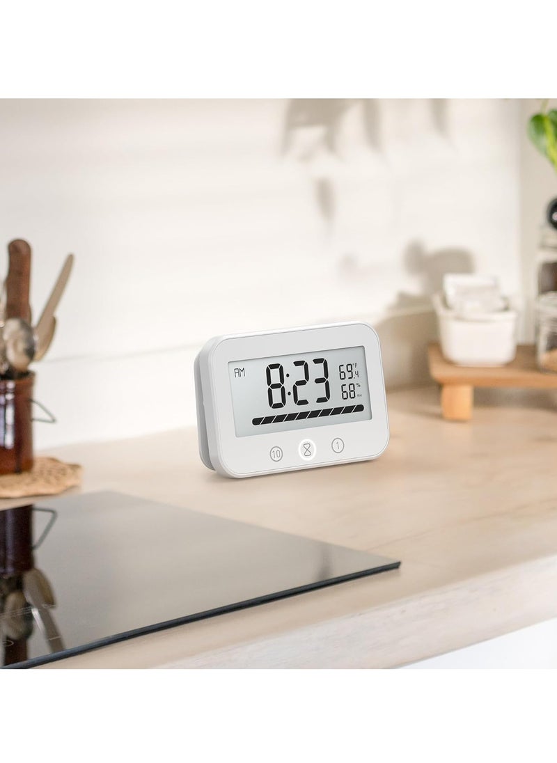 SYOSI - Digital Timer Clock with Temperature and Humidity Display, Countdown Count Up Waterproof Timer with Lcd Display Progress Bar for Cooking Classroom Kids Bathroom Shower White - Image 1