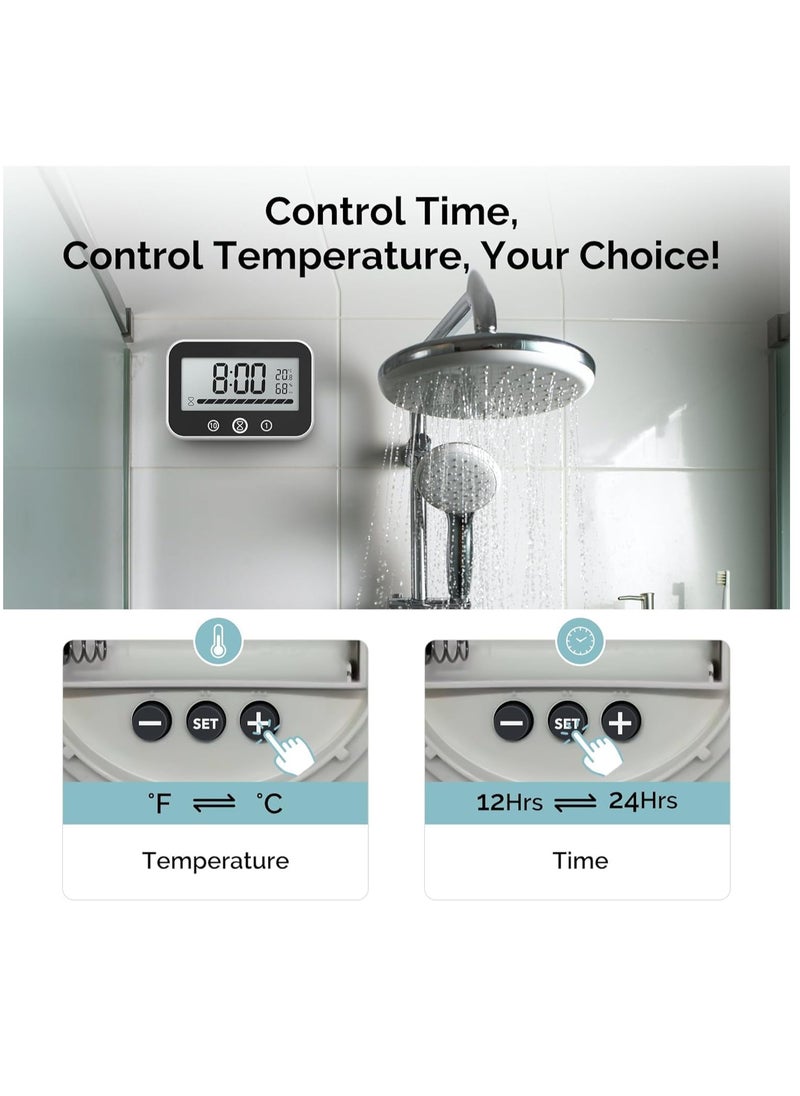 SYOSI - Digital Timer Clock with Temperature and Humidity Display, Countdown Count Up Waterproof Timer with Lcd Display Progress Bar for Cooking Classroom Kids Bathroom Shower White - Image 1