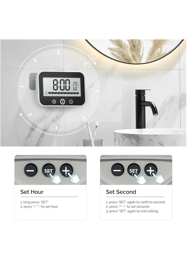 SYOSI - Digital Timer Clock with Temperature and Humidity Display, Countdown Count Up Waterproof Timer with Lcd Display Progress Bar for Cooking Classroom Kids Bathroom Shower White - Image 1