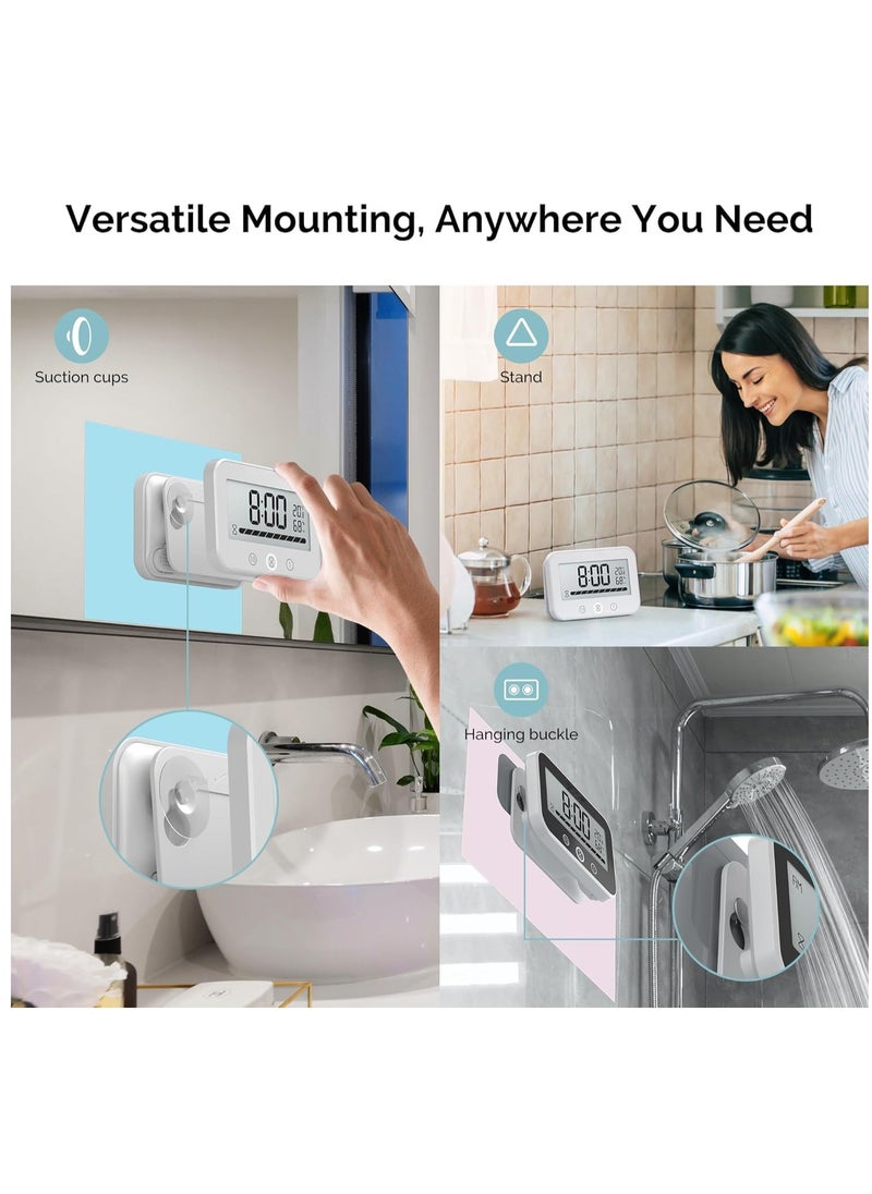 SYOSI - Digital Timer Clock with Temperature and Humidity Display, Countdown Count Up Waterproof Timer with Lcd Display Progress Bar for Cooking Classroom Kids Bathroom Shower White - Image 1