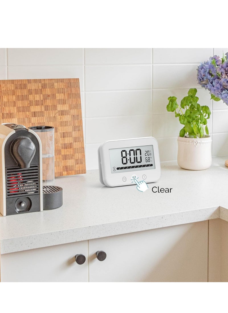 SYOSI - Digital Timer Clock with Temperature and Humidity Display, Countdown Count Up Waterproof Timer with Lcd Display Progress Bar for Cooking Classroom Kids Bathroom Shower White - Image 1