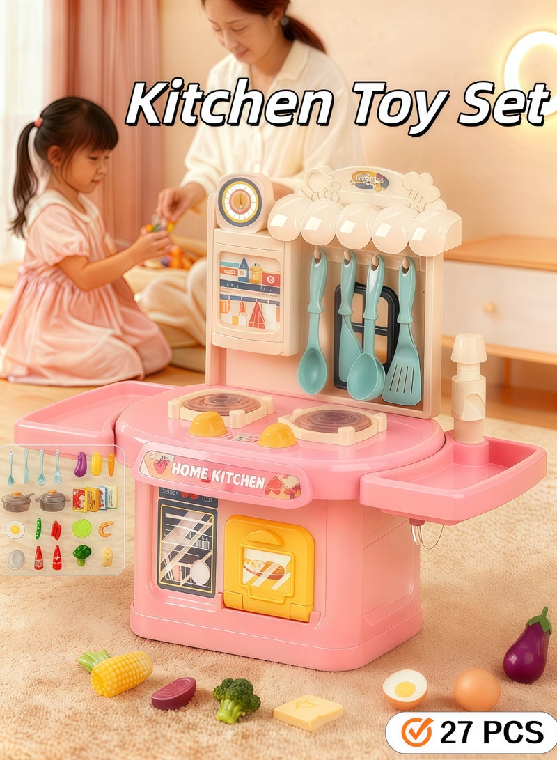 إيزي سو مجموعة ألعاب مطبخ تظاهري مكونة من 26 قطعة مع ملحقات، مجموعة مطبخ صغيرة للأطفال، مجموعة ألعاب قابلة للتخزين، ألعاب مطبخ تظاهرية سهلة الحمل، أفضل هدية للأطفال البنات والأولاد من 1 إلى 3 سنوات - Image 1