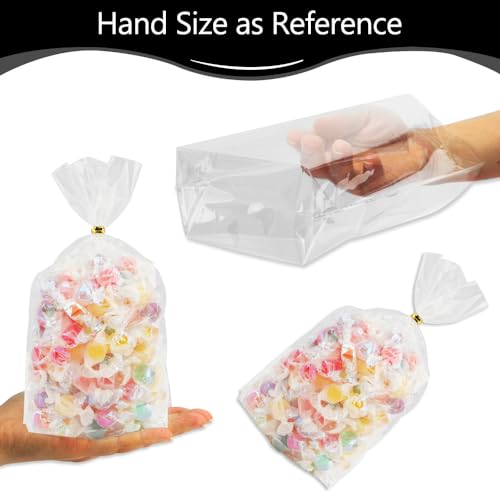 Sociaooil Cellophane Bags 50 Pcs Bottom Gusset Bags 6x9 Cellophane Treat Bags Clear Gift Bag Plastic Cello Candy Popcorn Bag with Ties for Wedding Graduation Party Favors Gift Bakery Wrapping Food Storage - Image 3