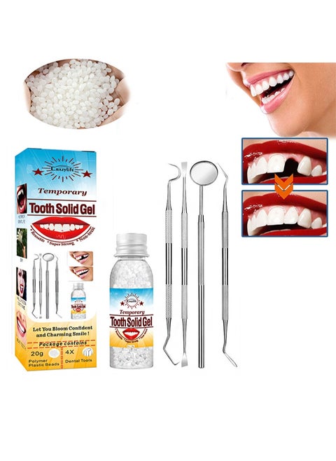 Tooth Solid Gel,Temporary Teeth Repair Kit, Missing Teeth Repair Kit, Temporary Teeth Beads with 4 Dental Tools, Repair Missing or Broken Teeth