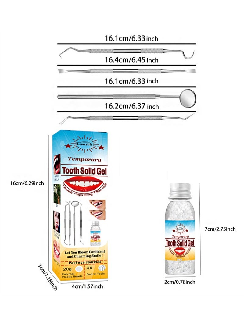 Tooth Solid Gel,Temporary Teeth Repair Kit, Missing Teeth Repair Kit, Temporary Teeth Beads with 4 Dental Tools, Repair Missing or Broken Teeth
