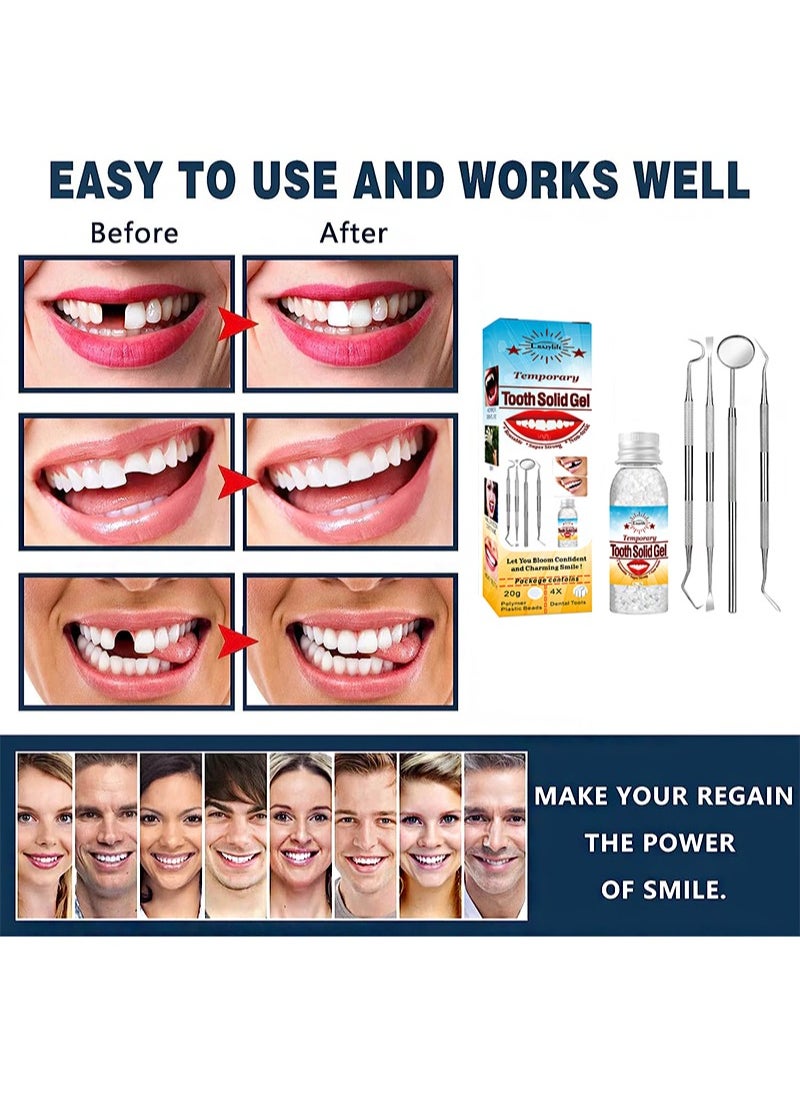 Tooth Solid Gel,Temporary Teeth Repair Kit, Missing Teeth Repair Kit, Temporary Teeth Beads with 4 Dental Tools, Repair Missing or Broken Teeth