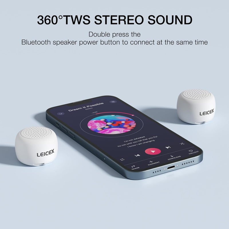 LEICEX Mini Portable Bluetooth Speaker, Small Wireless Speaker with Pocket Design, Water Resistant, Mini Speaker Shower, Travel, Bedroom, Bicycle (White) - Image 2