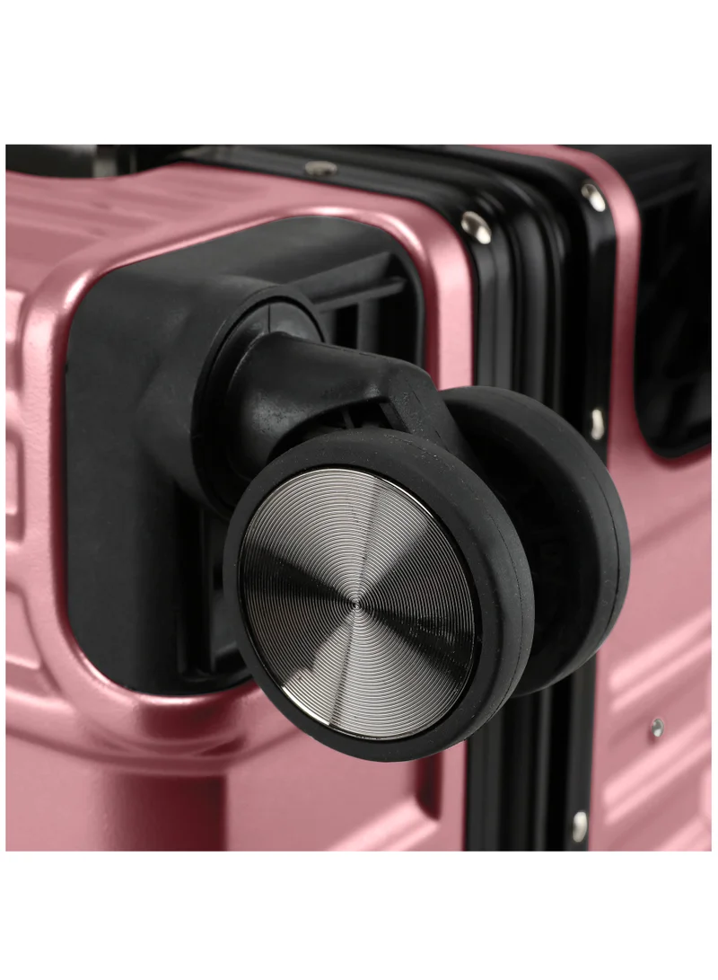 CABINPRO Lightweight Aluminum Frame Fashion Trolley Luggage Set of 3 Polycarbonate Hard Case Suitcase with 4 Quite 360° Double Spinner Wheels CP001 Rose Gold