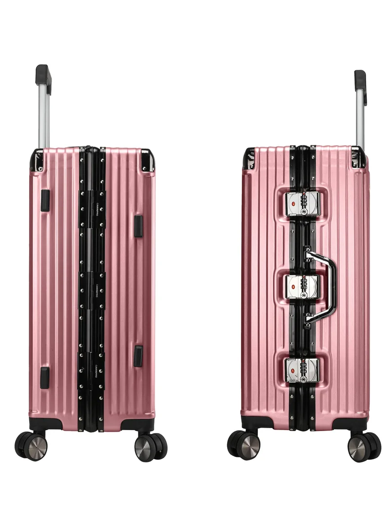 CABINPRO Lightweight Aluminum Frame Fashion Trolley Luggage Set of 3 Polycarbonate Hard Case Suitcase with 4 Quite 360° Double Spinner Wheels CP001 Rose Gold