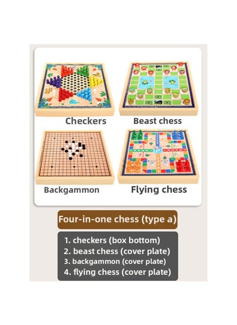 Children's Flying Chess Checkers Multi-functional One Chessboard Gobang Go Cards Colosseum Chess Combination Toys-Color:Four-in-one Model A [checkers + Backgammon + Flying Chess + Beast Chess] 30x30cm