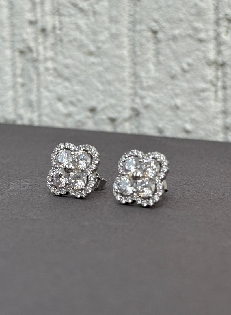 Al Kasr Jewelry Flower Shape Earrings - Intricate Design - Sterling Silver 925 with Zircon Stones - Plated Rhodium White Gold 18K  - Image 3