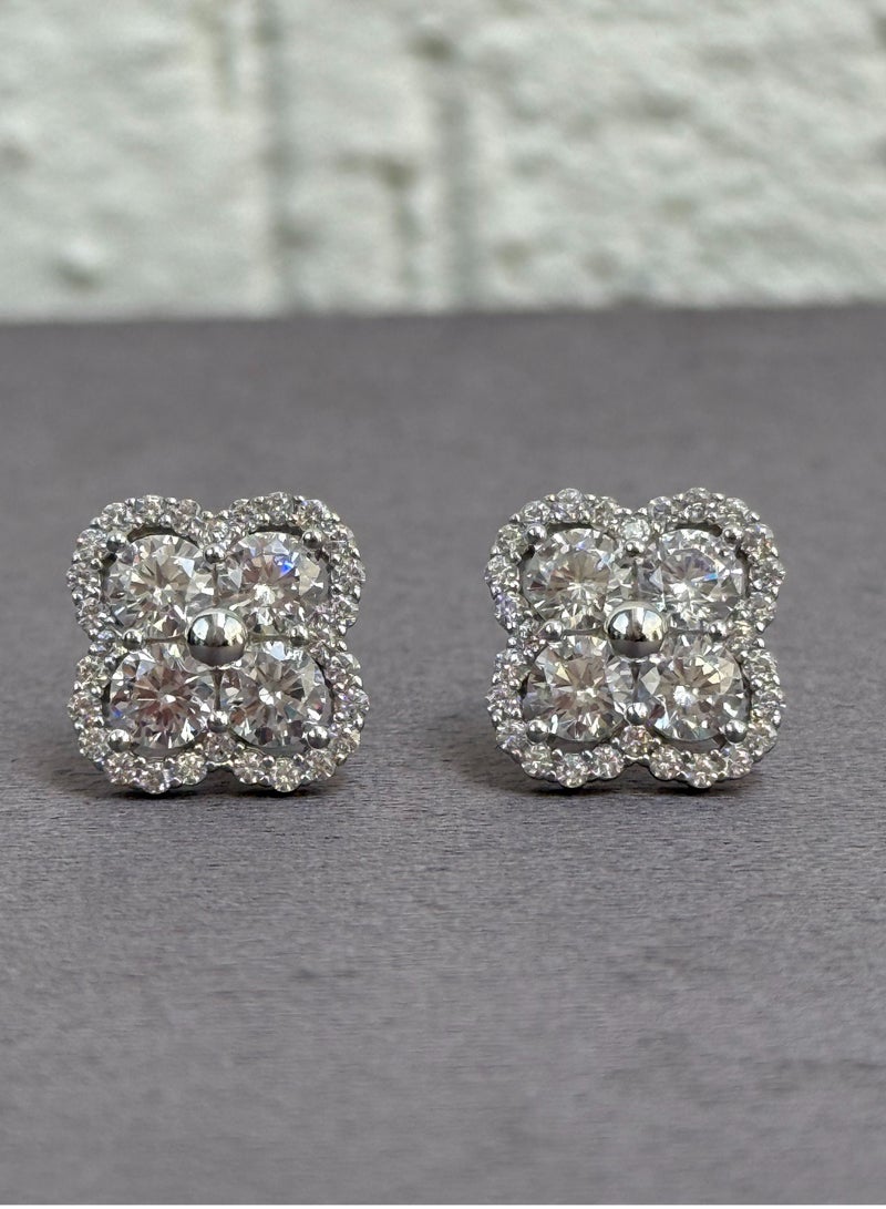 Al Kasr Jewelry Flower Shape Earrings - Intricate Design - Sterling Silver 925 with Zircon Stones - Plated Rhodium White Gold 18K  - Image 1