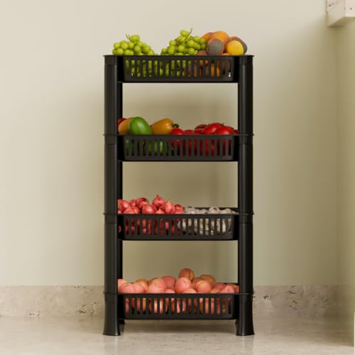 Biltoxi Kitchen Storage Rack | Vegetable & Fruit Basket Organizer Stand | Space Saving Kitchen Trolley Shelf for Onion, Potato, Grocery Storage (4 Layer, Black) - Image 5