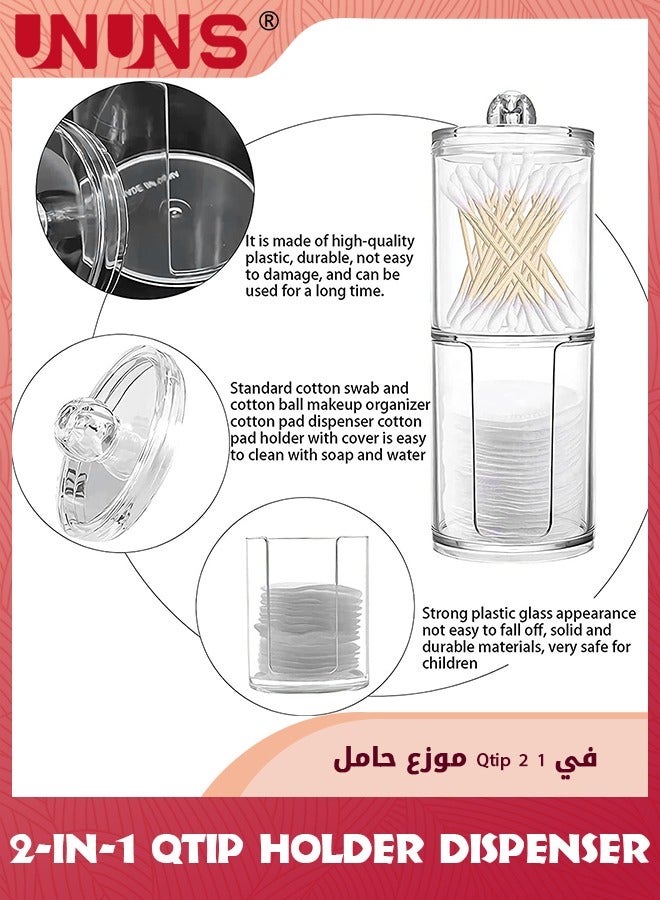 UNUNS Qtip Holder Dispenser,2 Pack Bathroom Storage Jars With Lid Stackable Cotton Pad Holder,Bathroom Storage Organizer For Cotton Ball,Cotton Swab, Cotton Round Pads, Floss Picks - Image 2