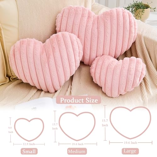 XVTRU Heart Pillows Heart Decorative Pillow Soft Fluffy Heart Shaped Pink Throw Pillows with Faux Rabbit Fur Aesthetic Room Decor Cute Small Pillow for Valentines Mothers Day - Image 3