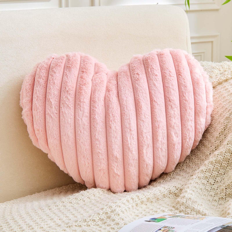 XVTRU Heart Pillows Heart Decorative Pillow Soft Fluffy Heart Shaped Pink Throw Pillows with Faux Rabbit Fur Aesthetic Room Decor Cute Small Pillow for Valentines Mothers Day - Image 2