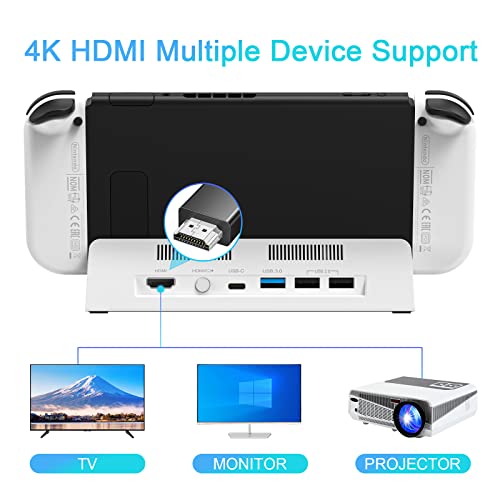 KEKUCULL TV Docking Station for Switch & Switch OLED, 4K 1080P HDMI Adapter & USB 3.0 Ports, Replacement for Official Dock (White) - Image 3