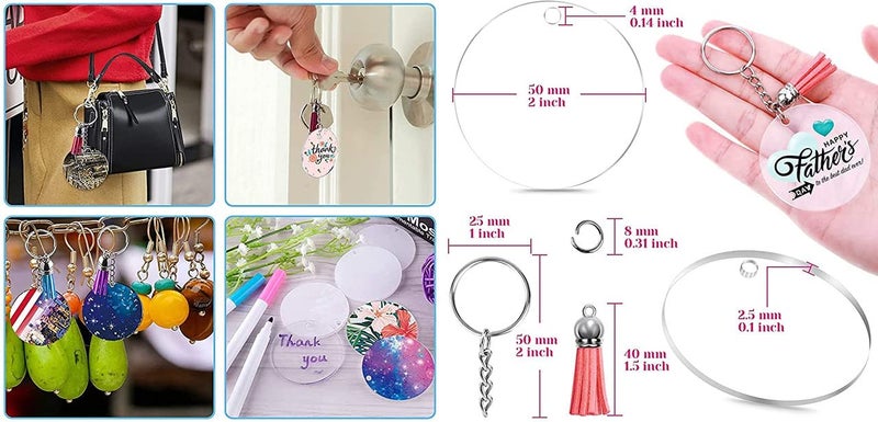 DIY Crafts DIY Crafts 2 Pcs, Gold, 2 Pcs Only, Key Ring Acrylic Blanks Keychain Tassels Set Round Clear Arylic Keychain Blanks Key Rings with Chain Jump Rings and Colorful Keychain Tass(2 Pcs, Gold)  - Image 4