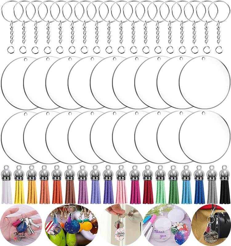 DIY Crafts DIY Crafts 2 Pcs, Gold, 2 Pcs Only, Key Ring Acrylic Blanks Keychain Tassels Set Round Clear Arylic Keychain Blanks Key Rings with Chain Jump Rings and Colorful Keychain Tass(2 Pcs, Gold)  - Image 1