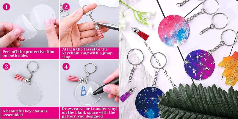 DIY Crafts DIY Crafts 2 Pcs, Gold, 2 Pcs Only, Key Ring Acrylic Blanks Keychain Tassels Set Round Clear Arylic Keychain Blanks Key Rings with Chain Jump Rings and Colorful Keychain Tass(2 Pcs, Gold)  - Image 5