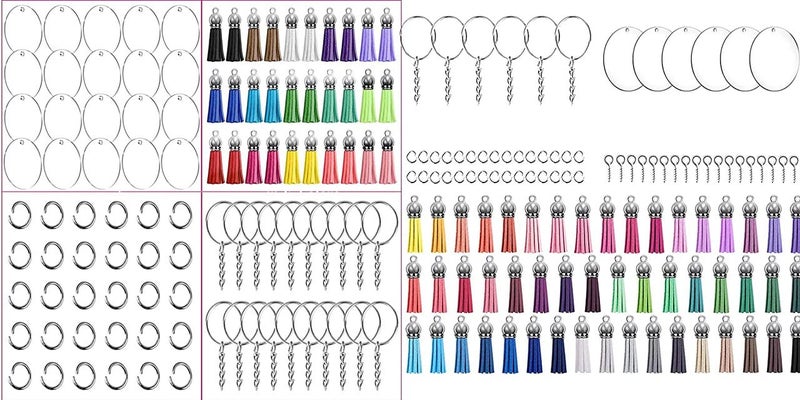 DIY Crafts DIY Crafts 2 Pcs, Gold, 2 Pcs Only, Key Ring Acrylic Blanks Keychain Tassels Set Round Clear Arylic Keychain Blanks Key Rings with Chain Jump Rings and Colorful Keychain Tass(2 Pcs, Gold)  - Image 2