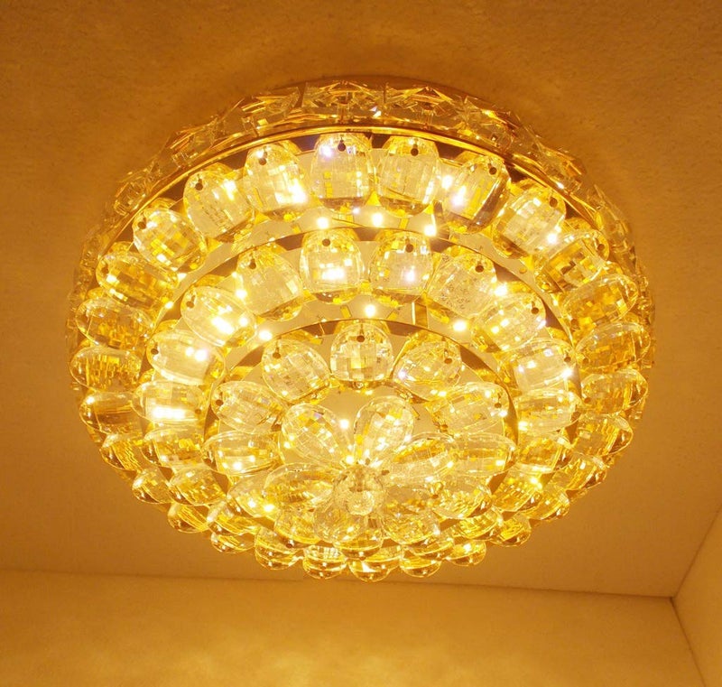 swanart Crystalline K9 Crystal Flush Mount Ceiling Light Fixture with 3 Color LED Lights Modern Chandelier for Bedroom, Dining Room, Living Room - Image 2
