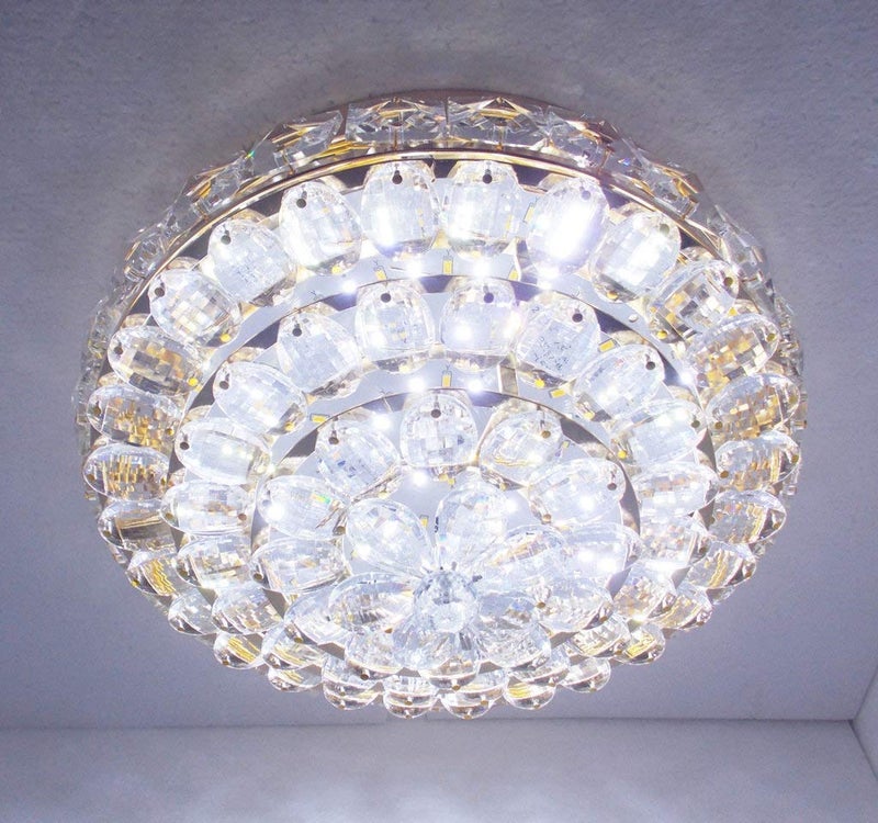 swanart Crystalline K9 Crystal Flush Mount Ceiling Light Fixture with 3 Color LED Lights Modern Chandelier for Bedroom, Dining Room, Living Room - Image 4