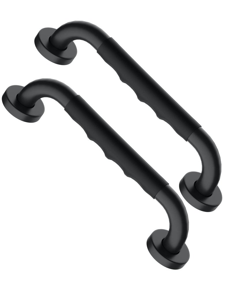 Munzong 12 Inch Black Shower Grab Bar w/Anti Slip Rubber Grip, Munzong 2 Pack Stainless Steel Bathroom Grab Bar, Bathroom Balance Bar,Safety Handrail Support,Handicap Injury Elderly Senior Assist Bath Handle - Image 1
