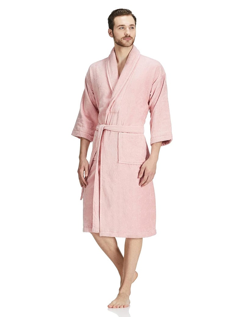 Brand - Solimo Solimo 100 Cotton Unisex Bathrobe Blush Pink Large Set of 1 - Image 1