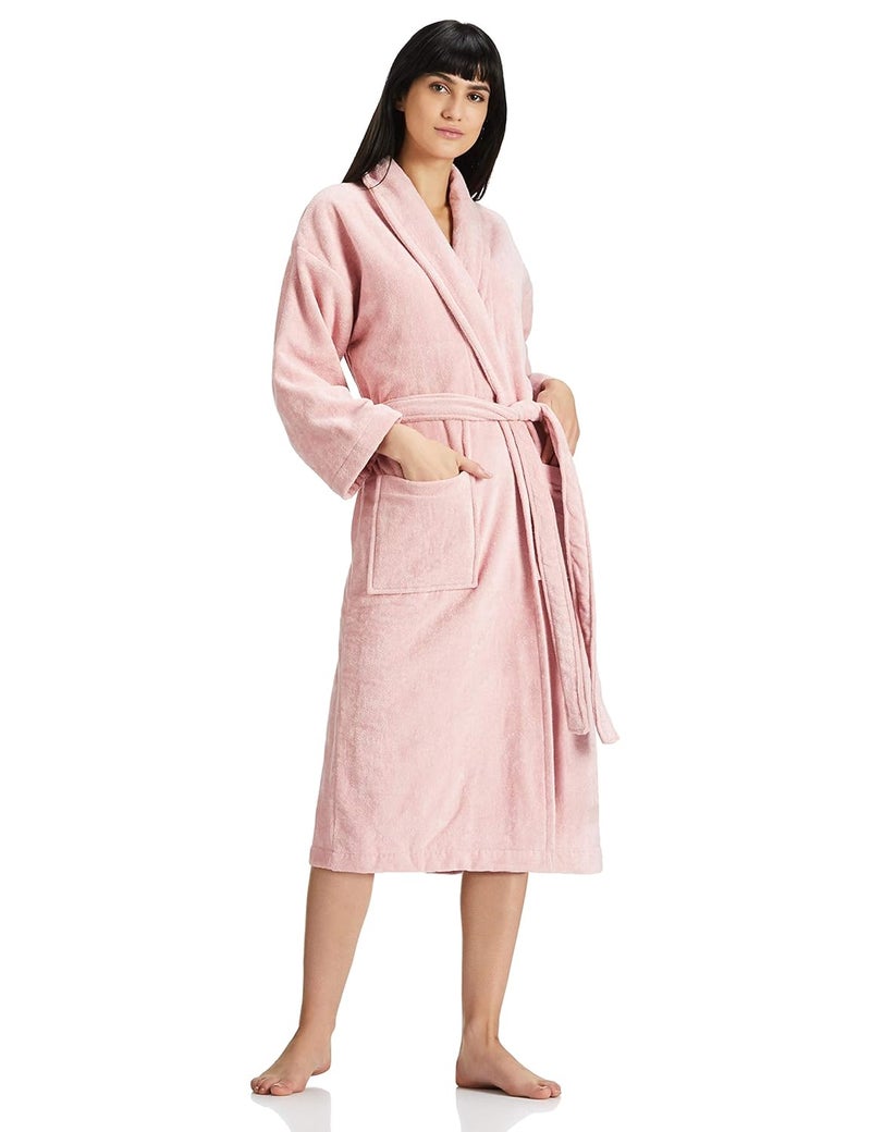 Brand - Solimo Solimo 100 Cotton Unisex Bathrobe Blush Pink Large Set of 1 - Image 4
