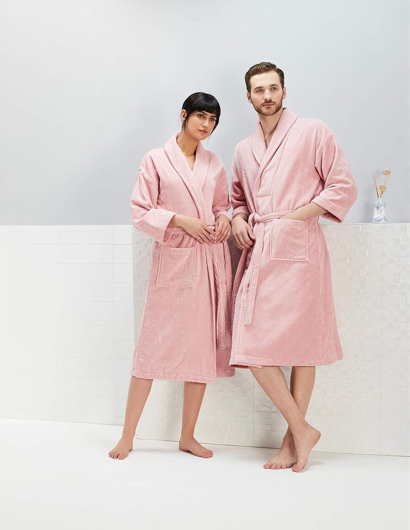 Brand - Solimo Solimo 100 Cotton Unisex Bathrobe Blush Pink Large Set of 1 - Image 3