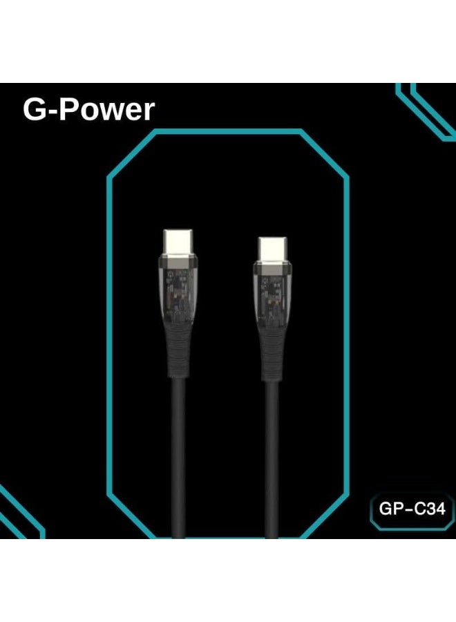 جي باور كابل شحن سريع G-Power GP-C34 (USB-C إلى USB-C) بقوة 65 واط، متوافق مع سلسلة آيفون 15، وسلسلة سامسونج جالاكسي ونوت، وهواتف جوجل بيكسل، طول 1.2 متر - أسود - Image 4