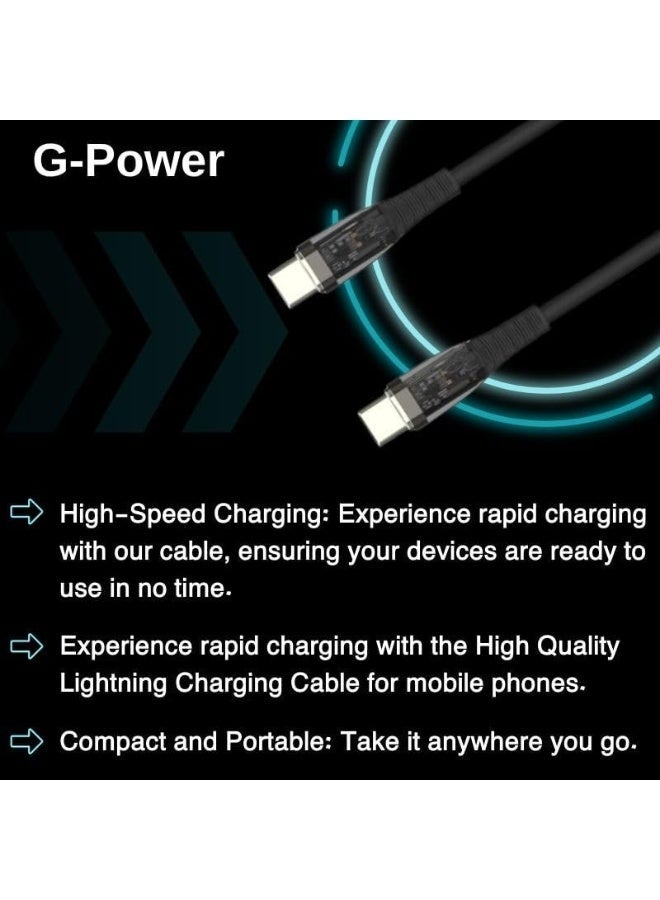 جي باور كابل شحن سريع G-Power GP-C34 (USB-C إلى USB-C) بقوة 65 واط، متوافق مع سلسلة آيفون 15، وسلسلة سامسونج جالاكسي ونوت، وهواتف جوجل بيكسل، طول 1.2 متر - أسود - Image 3